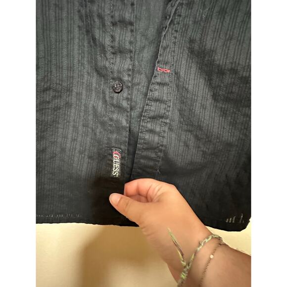 Vintage Y2K GUESS Men Size Large Black Embroidered Button Down Casual Club Shirt - Picture 3 of 7